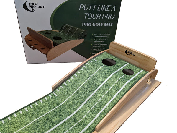 THE TOUR PRO GOLF PUTTING MAT is a game changing training aid designed to optimise your golf practice and improve your putting rapidly.